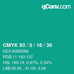 カラーコード: CMYK 93 / 0 / 16 / 36 | qconv.com