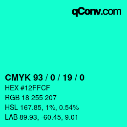 カラーコード: CMYK 93 / 0 / 19 / 0 | qconv.com