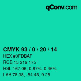 カラーコード: CMYK 93 / 0 / 20 / 14 | qconv.com