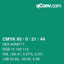 颜色代码: CMYK 93 / 0 / 21 / 44 | qconv.com