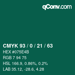 Código de color: CMYK 93 / 0 / 21 / 63 | qconv.com