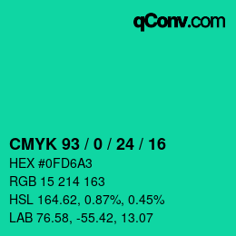カラーコード: CMYK 93 / 0 / 24 / 16 | qconv.com
