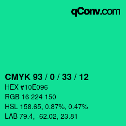 颜色代码: CMYK 93 / 0 / 33 / 12 | qconv.com