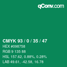 カラーコード: CMYK 93 / 0 / 35 / 47 | qconv.com