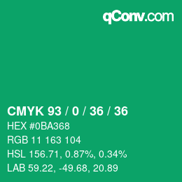 Color code: CMYK 93 / 0 / 36 / 36 | qconv.com