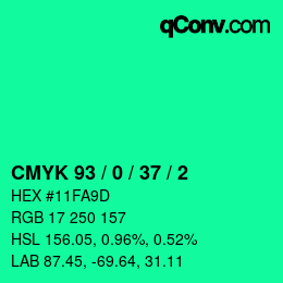 カラーコード: CMYK 93 / 0 / 37 / 2 | qconv.com