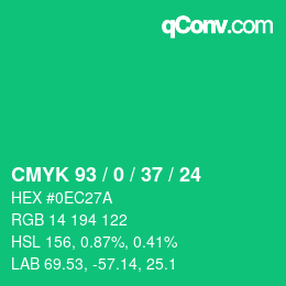 カラーコード: CMYK 93 / 0 / 37 / 24 | qconv.com