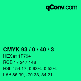 カラーコード: CMYK 93 / 0 / 40 / 3 | qconv.com