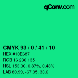 颜色代码: CMYK 93 / 0 / 41 / 10 | qconv.com
