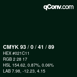 Farbcode: CMYK 93 / 0 / 41 / 89 | qconv.com