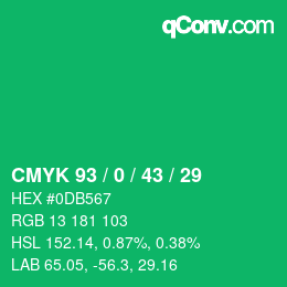 颜色代码: CMYK 93 / 0 / 43 / 29 | qconv.com