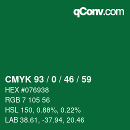Farbcode: CMYK 93 / 0 / 46 / 59 | qconv.com