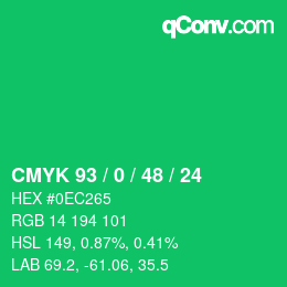 カラーコード: CMYK 93 / 0 / 48 / 24 | qconv.com