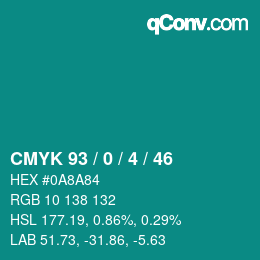 Code couleur: CMYK 93 / 0 / 4 / 46 | qconv.com