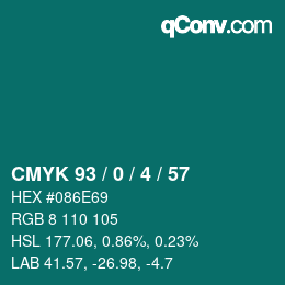 Farbcode: CMYK 93 / 0 / 4 / 57 | qconv.com