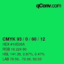 颜色代码: CMYK 93 / 0 / 60 / 12 | qconv.com