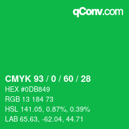 カラーコード: CMYK 93 / 0 / 60 / 28 | qconv.com