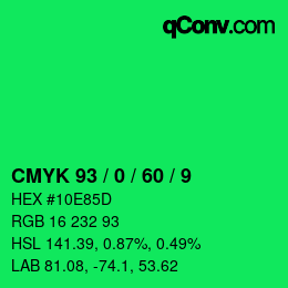 颜色代码: CMYK 93 / 0 / 60 / 9 | qconv.com