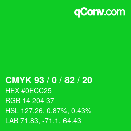 颜色代码: CMYK 93 / 0 / 82 / 20 | qconv.com