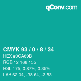 颜色代码: CMYK 93 / 0 / 8 / 34 | qconv.com