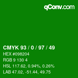 Color code: CMYK 93 / 0 / 97 / 49 | qconv.com