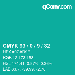 カラーコード: CMYK 93 / 0 / 9 / 32 | qconv.com