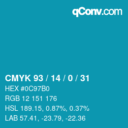 カラーコード: CMYK 93 / 14 / 0 / 31 | qconv.com
