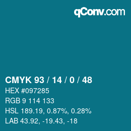 カラーコード: CMYK 93 / 14 / 0 / 48 | qconv.com