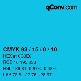 カラーコード: CMYK 93 / 15 / 0 / 10 | qconv.com