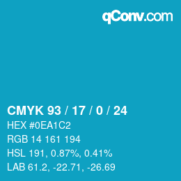 カラーコード: CMYK 93 / 17 / 0 / 24 | qconv.com