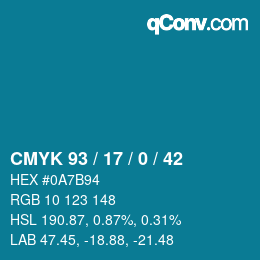 Color code: CMYK 93 / 17 / 0 / 42 | qconv.com