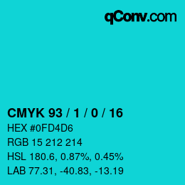 カラーコード: CMYK 93 / 1 / 0 / 16 | qconv.com