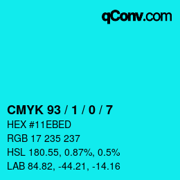 カラーコード: CMYK 93 / 1 / 0 / 7 | qconv.com