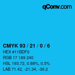 Color code: CMYK 93 / 21 / 0 / 6 | qconv.com