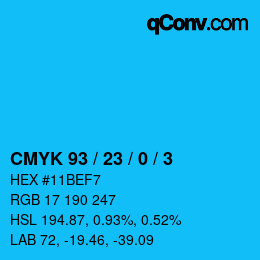 カラーコード: CMYK 93 / 23 / 0 / 3 | qconv.com