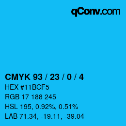 カラーコード: CMYK 93 / 23 / 0 / 4 | qconv.com