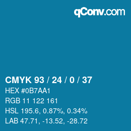 カラーコード: CMYK 93 / 24 / 0 / 37 | qconv.com