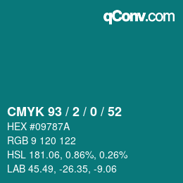 Color code: CMYK 93 / 2 / 0 / 52 | qconv.com