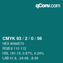 Farbcode: CMYK 93 / 2 / 0 / 56 | qconv.com