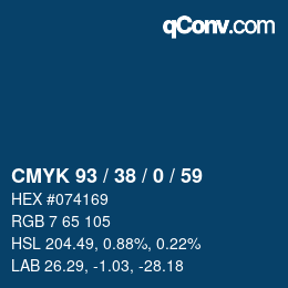 カラーコード: CMYK 93 / 38 / 0 / 59 | qconv.com