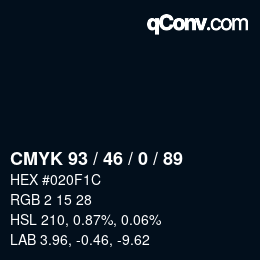 カラーコード: CMYK 93 / 46 / 0 / 89 | qconv.com