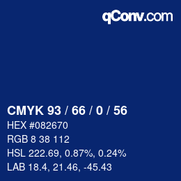 カラーコード: CMYK 93 / 66 / 0 / 56 | qconv.com