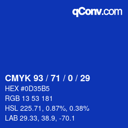 Color code: CMYK 93 / 71 / 0 / 29 | qconv.com