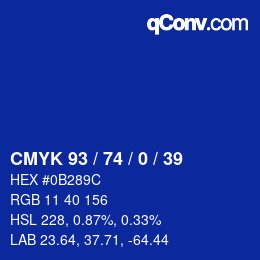 カラーコード: CMYK 93 / 74 / 0 / 39 | qconv.com