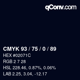 カラーコード: CMYK 93 / 75 / 0 / 89 | qconv.com