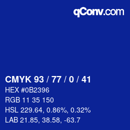 カラーコード: CMYK 93 / 77 / 0 / 41 | qconv.com