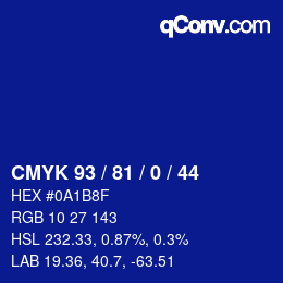 Color code: CMYK 93 / 81 / 0 / 44 | qconv.com