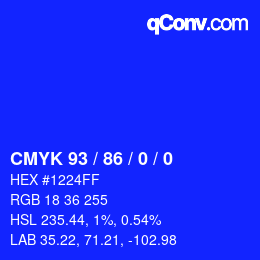 カラーコード: CMYK 93 / 86 / 0 / 0 | qconv.com