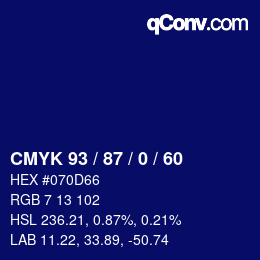 Color code: CMYK 93 / 87 / 0 / 60 | qconv.com
