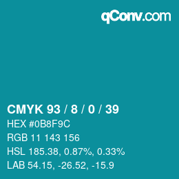 カラーコード: CMYK 93 / 8 / 0 / 39 | qconv.com